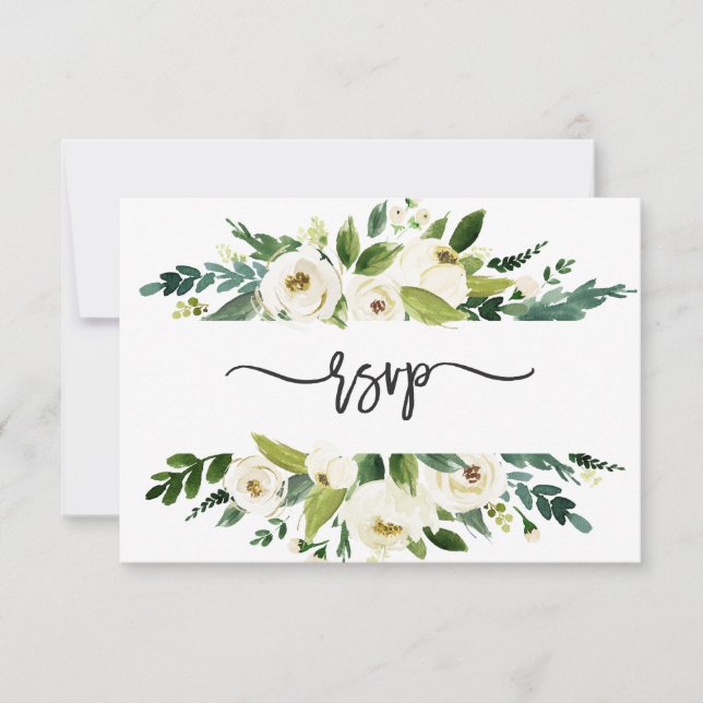 Watercolor White Floral Frame Wedding RSVP Einladung (Vorderseite)
