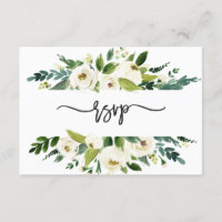 Watercolor White Floral Frame Wedding RSVP