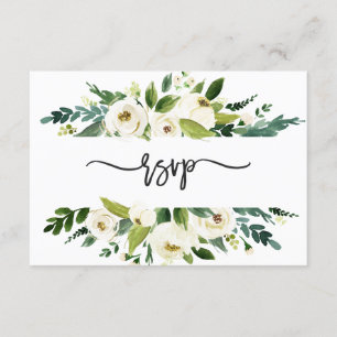 Watercolor White Floral Frame Wedding RSVP Einladung