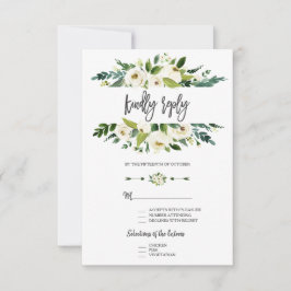 Watercolor White Floral Frame Wedding RSVP Karte