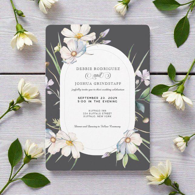 Watercolor White Floral w/Gray Wedding Invitation  Einladung (Von Creator hochgeladen)