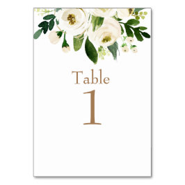 Watercolor White Floral Wedding Gold Text Tischnummer