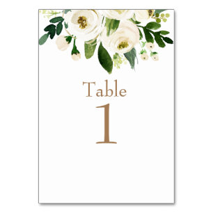 Watercolor White Floral Wedding Gold Text Tischnummer