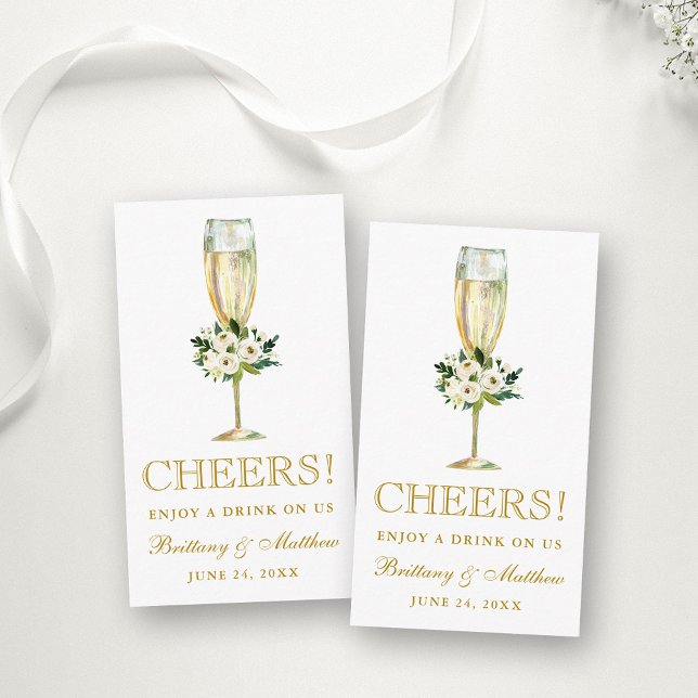 Watercolor White Floral Wedk Drink Karte (Customize to change text color, style, size or to add more text to back of card.)