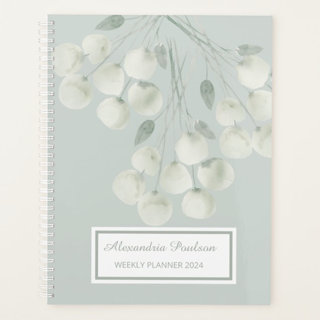 Watercolor White Florals Aquamariner Wochenplaner (Vorderseite)