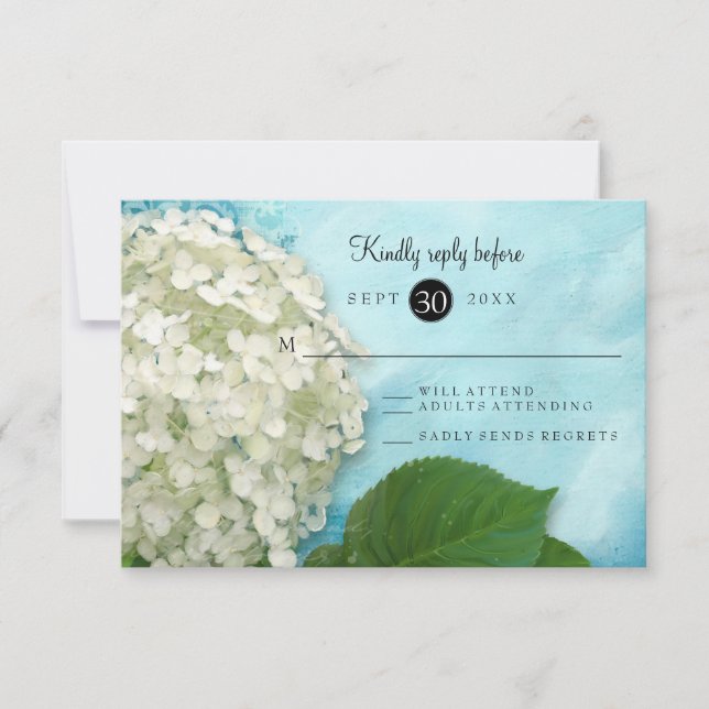 Watercolor White Hydrangea Floral Wedding RSVP (Vorderseite)