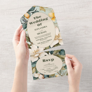 Watercolor White Lily Art Nouveau Hochzeit All In One Einladung