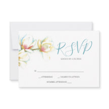 Watercolor White Magnolia Flower Reply RSVP Cards