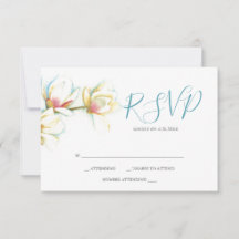 Watercolor White Magnolia Flower Reply RSVP Cards