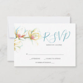Watercolor White Magnolia Flower Reply RSVP Cards Karte