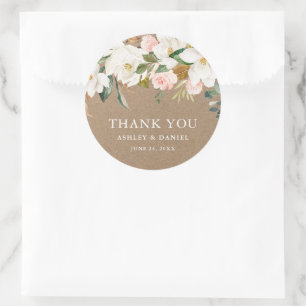 Watercolor White Magnolias Rose Wedding Kraft Runder Aufkleber