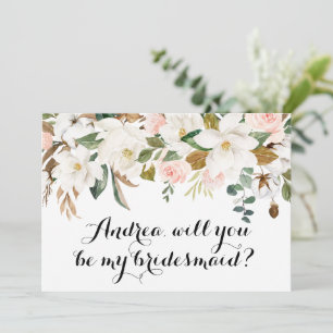Watercolor White Magnolio Garland Bridesmaid Card