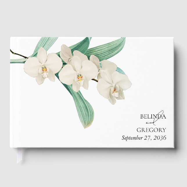 Watercolor White Orchids Floral Wedding Gästebuch (Vorderseite)