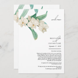 Watercolor White Orchids Floral Wedding Itinerary Programm