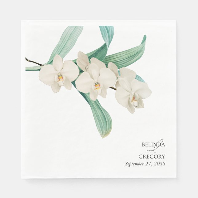 Watercolor White Orchids Floral Wedding Serviette (Vorderseite)