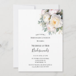 Watercolor White Peonies Bridesmaids Luncheon Einladung