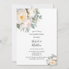 Watercolor White Peonies Engagement Party Einladung
