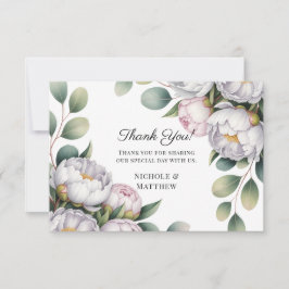 Watercolor White Peonies Wedding Dankeskarte