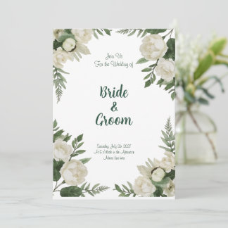 Watercolor White Peony Lush Green Botanical Einladung