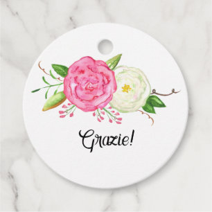 Watercolor White Pink Roses Grazie Geschenkanhänger