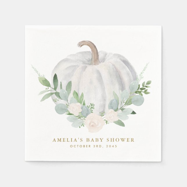 Watercolor White Pumpkin Autumn Baby Dusche Serviette (Vorderseite)