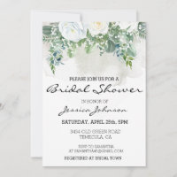 Watercolor White Rose Eucalyptus Floral Bouquet