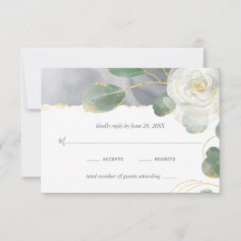 Watercolor White Rose Golden Greenery Blumenzwiebe RSVP Karte