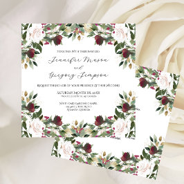 Watercolor White Roses with Cranberry Floral Einladung