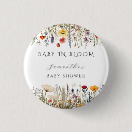 Watercolor White Wildflower Garden Baby In Bloom Button