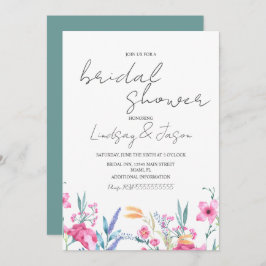 Watercolor Wild Blume Green Script Brautparty Einladung