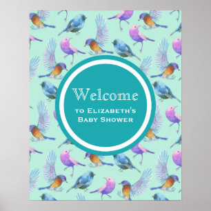 Watercolor Wild Exotic Birds Pattern Event Willkom Poster