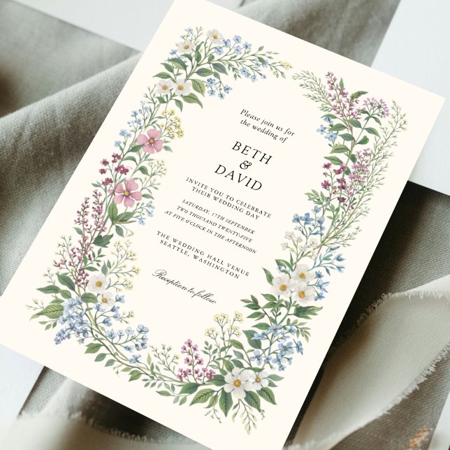 Watercolor Wild Flowers Wedding Einladung (Von Creator hochgeladen)