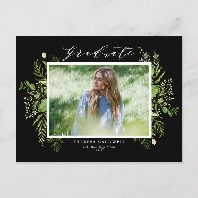 Watercolor Wild Foliage Black Foto Abschluss Postkarte (Vorderseite)