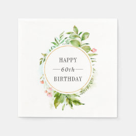 Watercolor Wild Green Foliage Custom Text Birthday Serviette