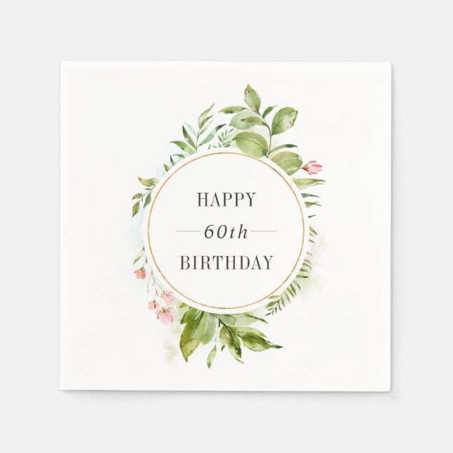 Watercolor Wild Green Foliage Custom Text Birthday Serviette (Vorderseite)