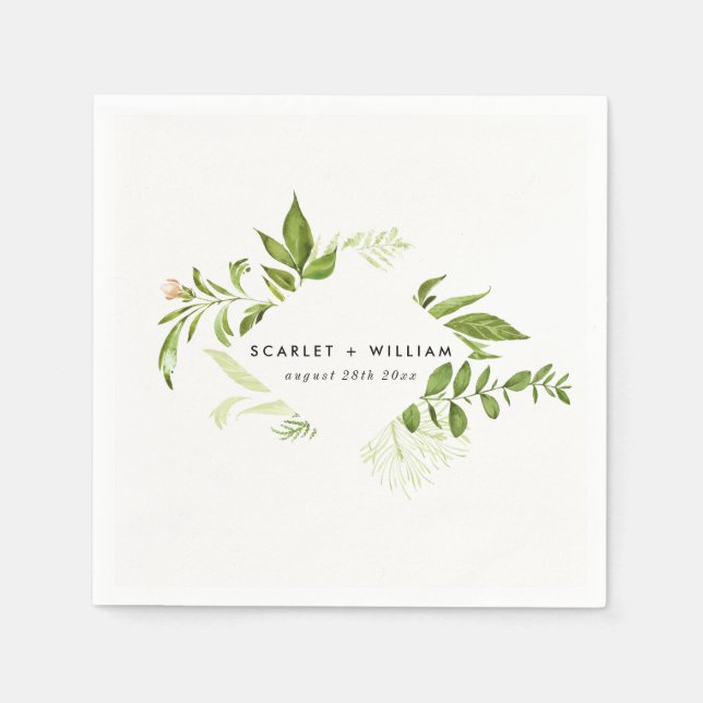 Watercolor Wild Green Foliage Wedding Napkin Serviette (Vorderseite)