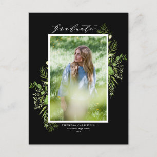 Watercolor Wild Greenery Black Abschluss Postkarte