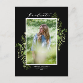 Watercolor Wild Greenery Black Abschluss Postkarte