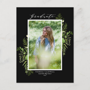 Watercolor Wild Greenery Black Abschluss Postkarte