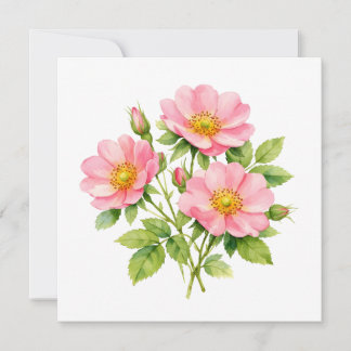 Watercolor Wild Pink Roses  Karte