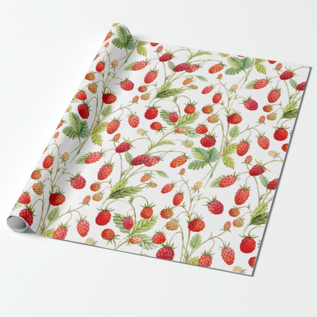 Watercolor Wild Strawberry Pattern Geschenkpapier (Ungerollt)