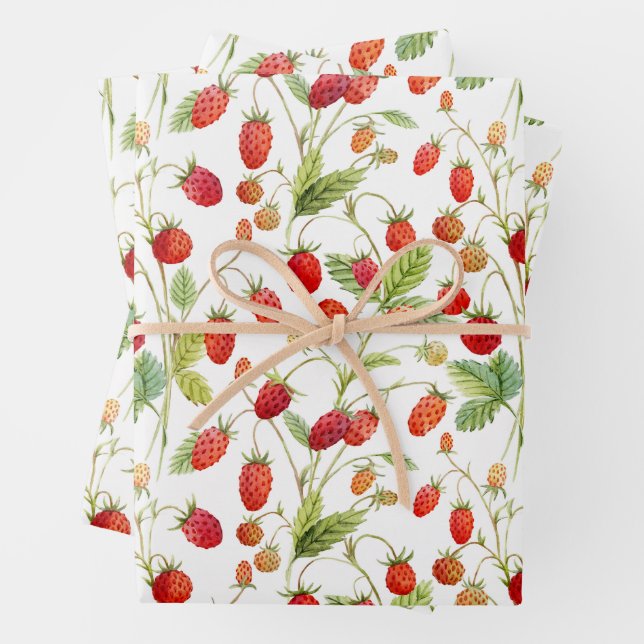 Watercolor Wild Strawberry Pattern Geschenkpapier Set (Beispiel)