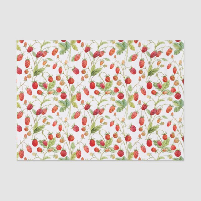 Watercolor Wild Strawberry Pattern Seidenpapier (Vorderseite)