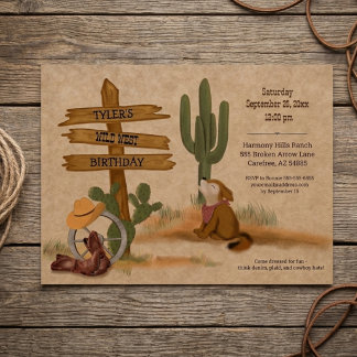 Watercolor Wild West Cowboy Desert Birthday Party Einladung