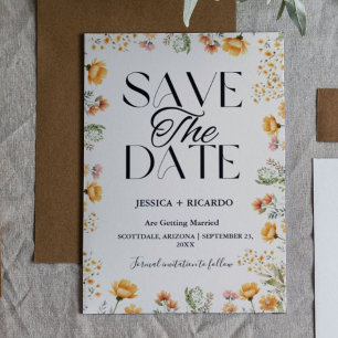 Watercolor-Wildblume-Elfenbein-Hochzeit-Save-the-D Save The Date