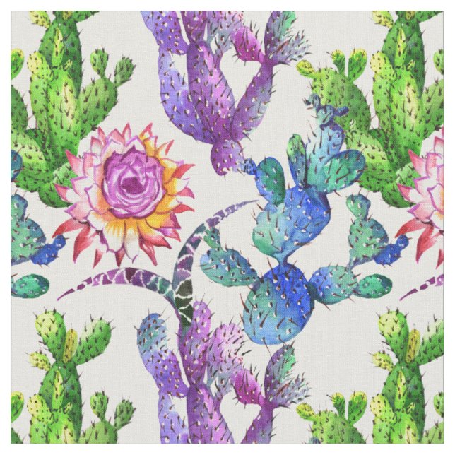 Watercolor-Wildblume-Kaktus-Muster Stoff (Nahaufnahme)