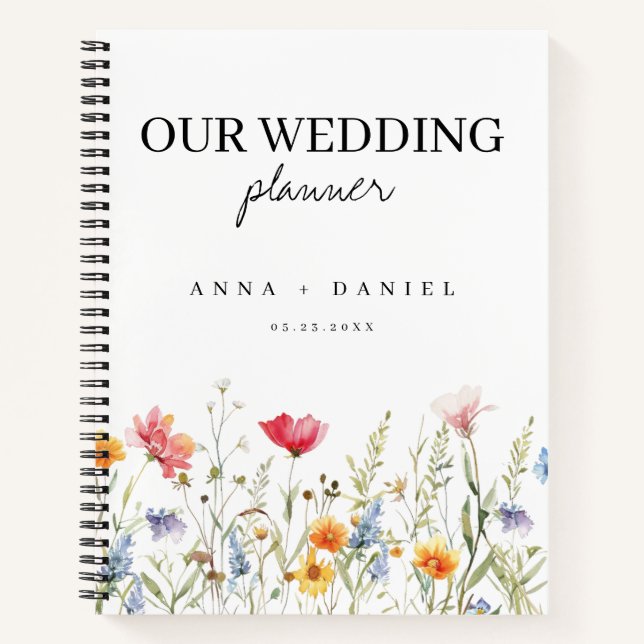 Watercolor Wildblume Wedding Planner Notebook Notizbuch (Vorderseite)