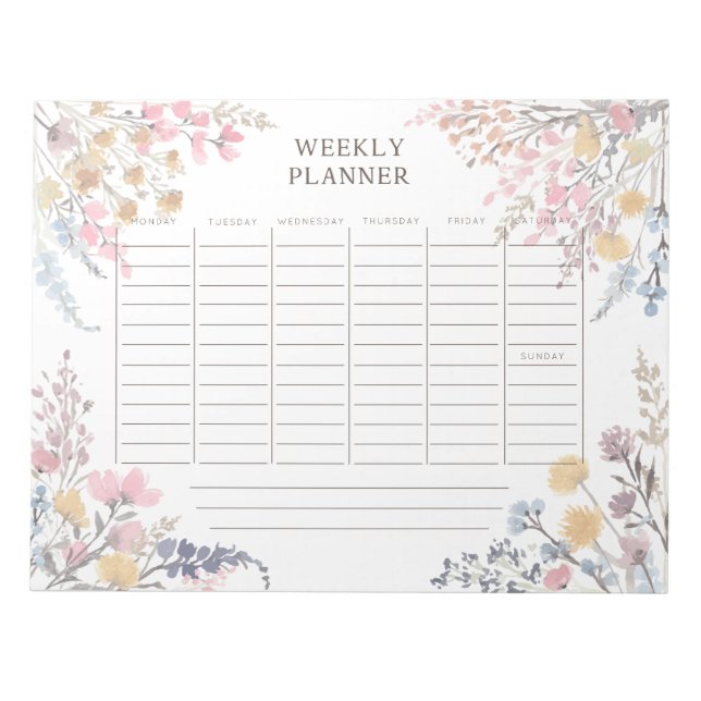 Watercolor-Wildblumen-Wochenplaner Notepad Notizblock (Vorderseite)