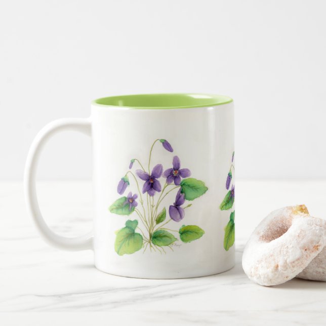 Watercolor-wilde Veilchen-Tasse Zweifarbige Tasse (Mit Donut)