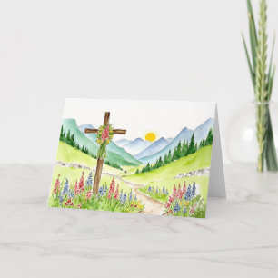 Watercolor-Wildflower-Bergkreuz 3 Ostern Feiertagskarte
